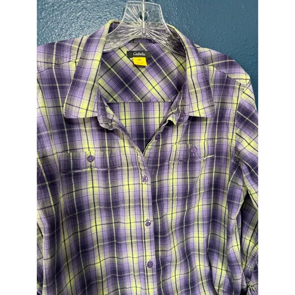 Cabelas Purple & Yellow Plaid Button-Up Shirt Womens L/G - Picture 8 of 9